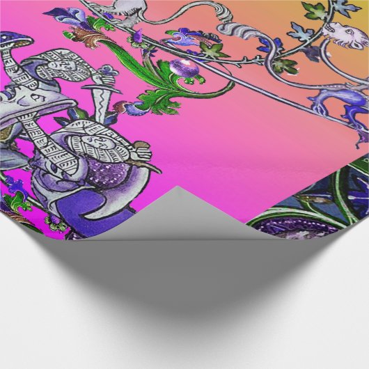 MEDIEVAL BESTIARY WAR, KNIGHTS, GIANT SNAILS Pink Cadeaupapier (Hoek)