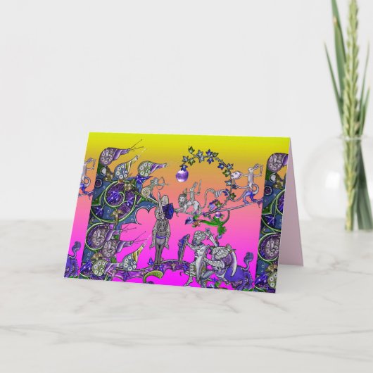 MEDIEVAL BESTIARY WAR, KNIGHTS, GIANT SNAILS Pink Feestdagen Kaart (Voorkant)