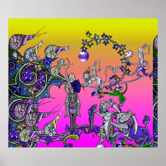 MEDIEVAL BESTIARY WAR, KNIGHTS, GIANT SNAILS Pink Poster (Voorkant)