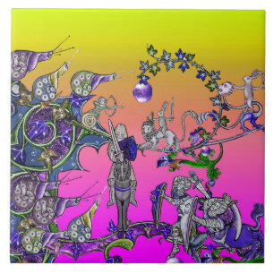 MEDIEVAL BESTIARY WAR, KNIGHTS, GIANT SNAILS Pink Tegeltje