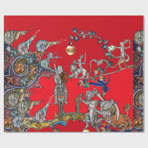MEDIEVAL BESTIARY WAR, KNIGHTS, GIANT SNAILS Red Cadeaupapier