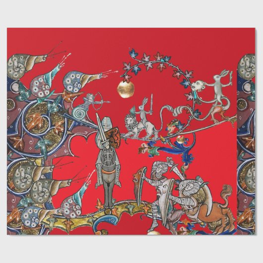 MEDIEVAL BESTIARY WAR, KNIGHTS, GIANT SNAILS Red Cadeaupapier (Vlak)