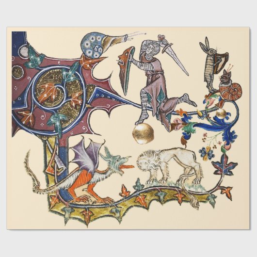 MEDIEVAL BESTIARY WAR Snail vs Knight ,Dragon.Lion Cadeaupapier (Vlak)