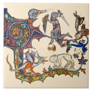MEDIEVAL BESTIARY WAR Snail vs Knight ,Dragon.Lion Tegeltje