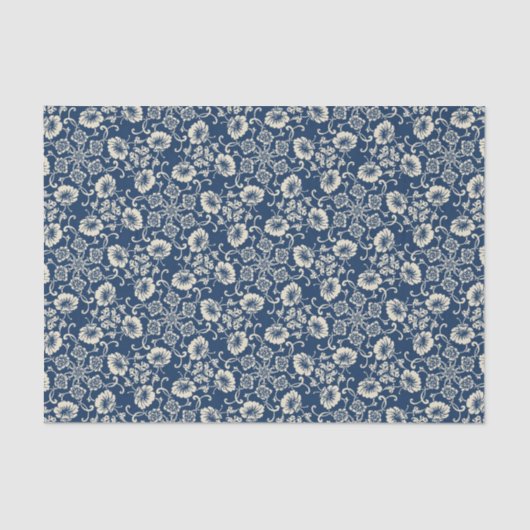 Medieval Blauw Floral Design Tissuepapier (Voorkant)