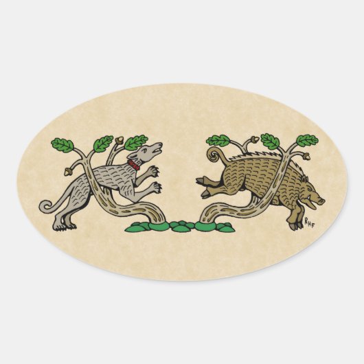 Medieval Boar Hunt Ovale Sticker (Voorkant)