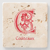 Medieval bodemkundig decoratief kapitaal C Stenen Onderzetter (Voorkant)