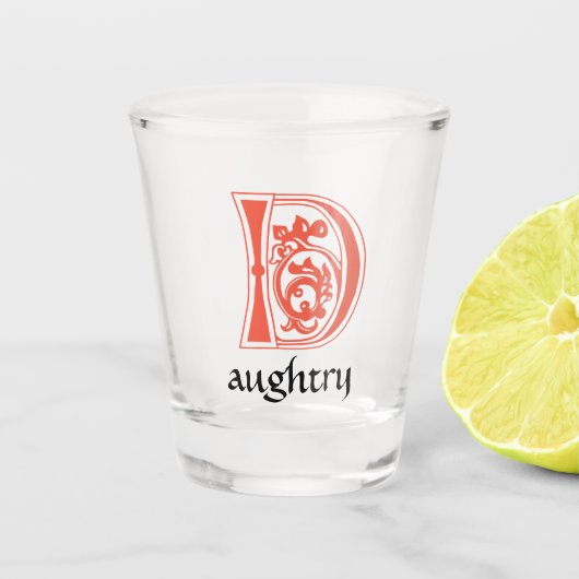 Medieval bodemkundig decoratief kapitaal D Shot Glas (Voorkant)