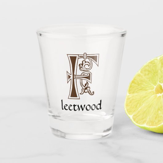 Medieval bodemkundig decoratief kapitaal F Shot Glas (Voorkant)