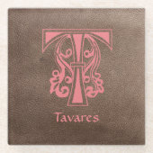 Medieval bodemkundig decoratief kapitaal T Glazen Onderzetter (Voorkant)