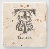 Medieval bodemkundig decoratief kapitaal T Stenen Onderzetter (Voorkant)