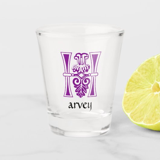 Medieval bodemkundig decoratief vermogen H Shot Glas (Voorkant)