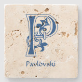 Medieval bodemkundig decoratief vermogen P Stenen Onderzetter (Voorkant)