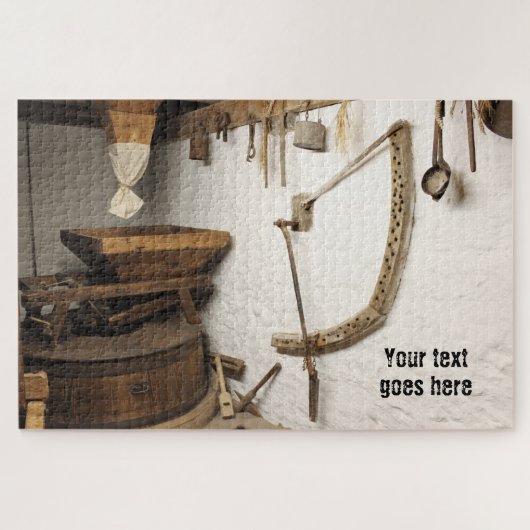 Medieval Boerderij Scene Wood Tones Legpuzzel (Horizontaal)