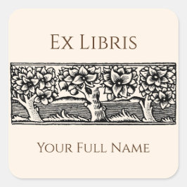 Medieval Bomen Ex Libris Bookplaat, bewerkbaar Vierkante Sticker