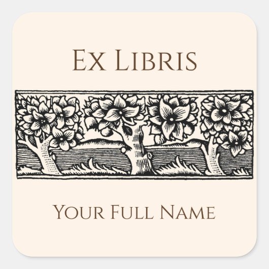 Medieval Bomen Ex Libris Bookplaat, bewerkbaar Vierkante Sticker (Voorkant)