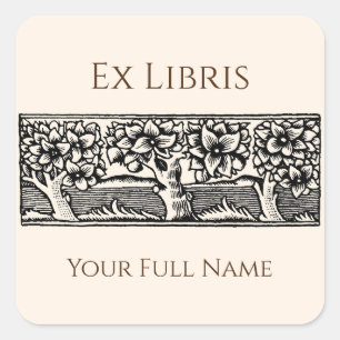 Medieval Bomen Ex Libris Bookplaat, bewerkbaar Vierkante Sticker
