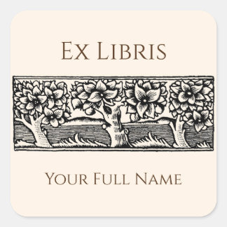 Medieval Bomen Ex Libris Bookplaat, bewerkbaar Vierkante Sticker