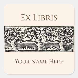 Medieval Bomen Ex Libris Bookplaat, Vierkante Sticker