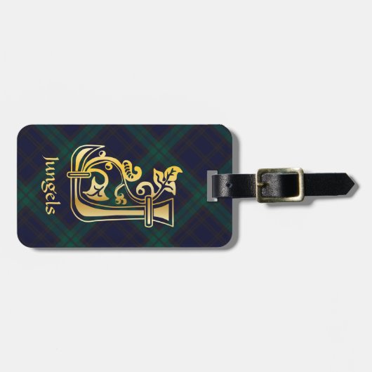 Medieval Botanisch Decoratief Kapitaal J Bagagelabel (Voorkant horizontaal)