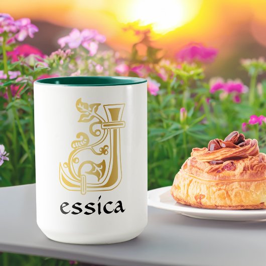 Medieval Botanisch Decoratief Kapitaal J Mok