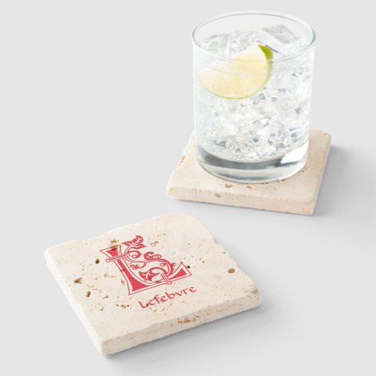 Medieval Botanisch Decoratief Kapitaal L Stenen Onderzetter (Zijkant)