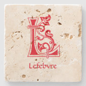 Medieval Botanisch Decoratief Kapitaal L Stenen Onderzetter (Voorkant)