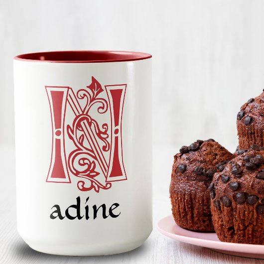 Medieval Botanisch Decoratief Kapitaal N Mok