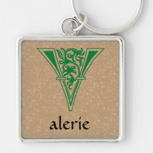 Medieval Botanisch Decoratief Kapitaal V Sleutelhanger