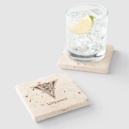 Medieval Botanisch Decoratief Kapitaal V Stenen Onderzetter