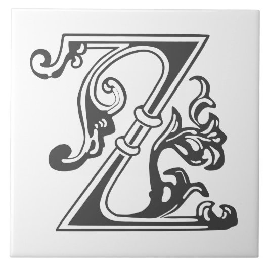 Medieval Botanisch Decoratief Kapitaal Z Tegeltje (Voorkant)