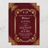 Medieval Burgundy Royal Gold Wedding Kaart (Voorkant / Achterkant)