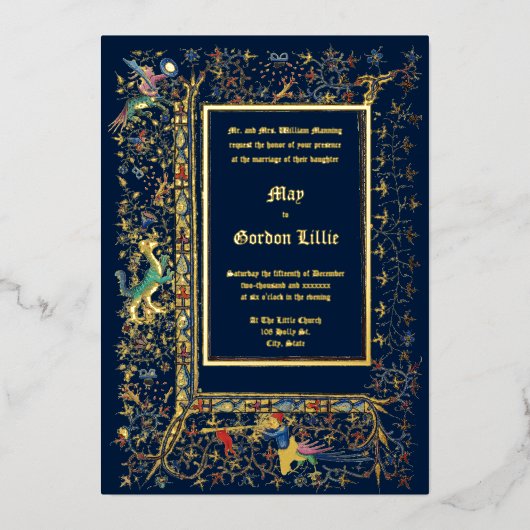 Medieval ca. 1415 Illuminated Wedding Folie Uitnodiging (Voorkant)