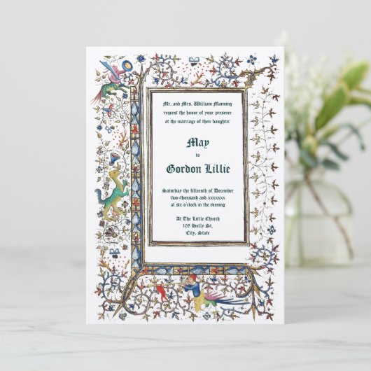 Medieval ca. 1415 Illuminated Wedding Kaart (Staand voorkant)