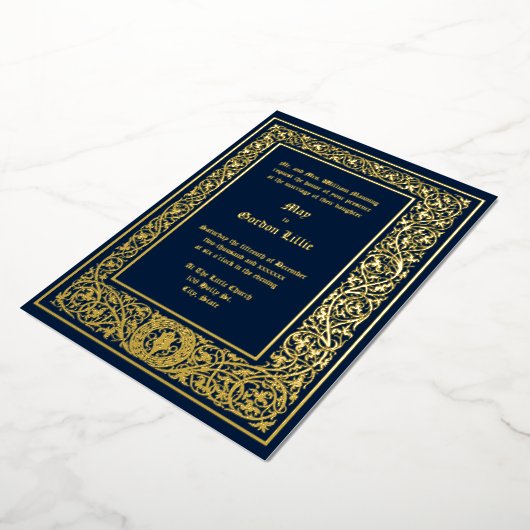 Medieval ca. 1477 Foliage Border Wedding Folie Uitnodiging (Gedraaid)