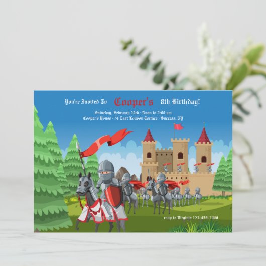Medieval Castle en Knachten Birthday Party Kaart (Staand voorkant)