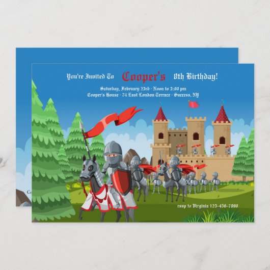 Medieval Castle en Knachten Birthday Party Kaart (Voorkant / Achterkant)