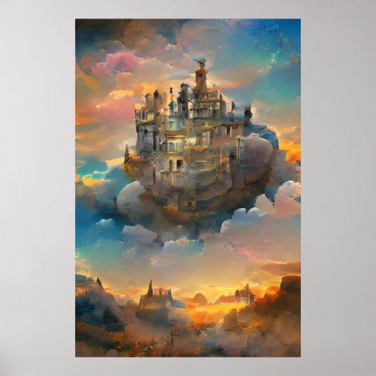 Medieval Castle, Fantasy Kingdom, Castle in sky Poster (Voorkant)