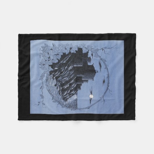 "Medieval Castle in Blue" Fleece Deken (Voorkant (Horizontaal))