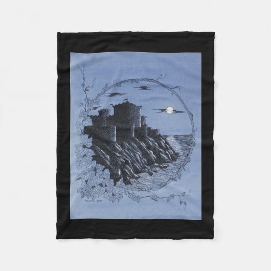 "Medieval Castle in Blue" Fleece Deken (Voorkant)