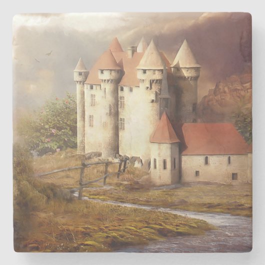 Medieval Castle River Run Stenen Onderzetter (Voorkant)
