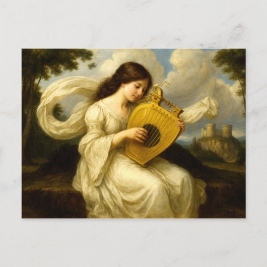 Medieval Castle Woman With Lyre Briefkaart (Voorkant)