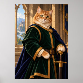 Medieval Cat Knight Fantasy Art Poster