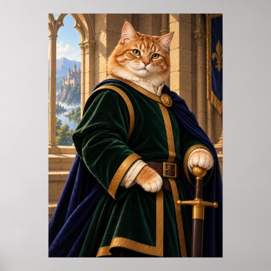 Medieval Cat Knight Fantasy Art Poster (Voorkant)