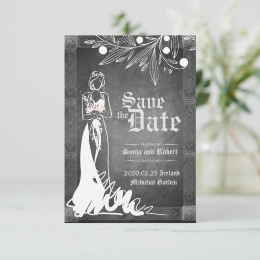 Medieval Celtic Bride Stone Wedding Invitation Save The Date (Staand voorkant)