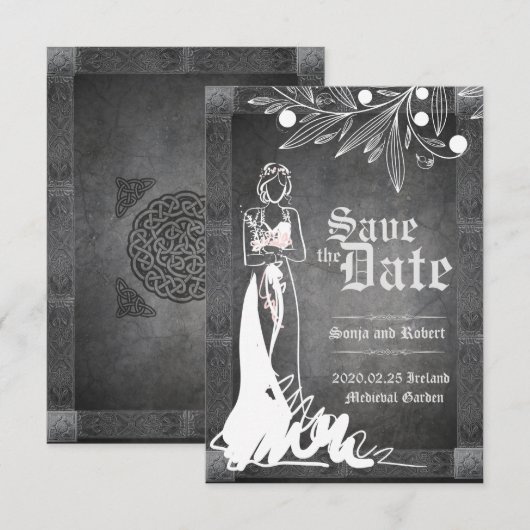 Medieval Celtic Bride Stone Wedding Invitation Save The Date (Voorkant / Achterkant)