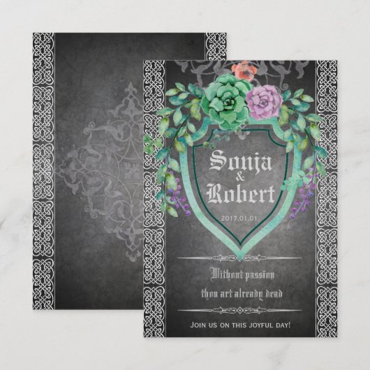 Medieval Celtic Floral-uitnodiging Kaart (Voorkant / Achterkant)