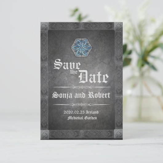 Medieval Celtic Stone Wedding Invitation Save The Date (Staand voorkant)