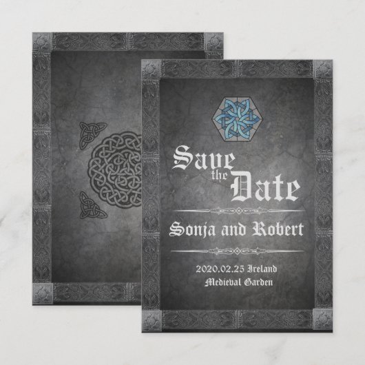 Medieval Celtic Stone Wedding Invitation Save The Date (Voorkant / Achterkant)