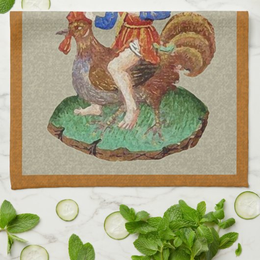 Medieval Chicken-Rider Kitchen Towel Theedoek (Gevouwen)